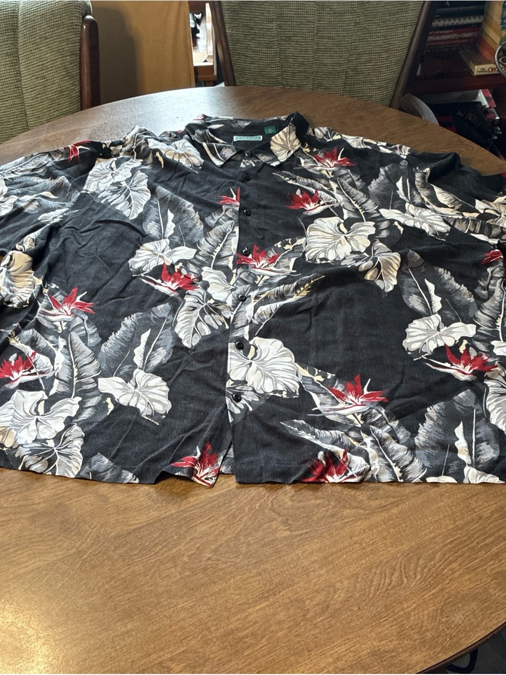 Cubavera Black Floral Button-Down Shirt with Red & White Accents